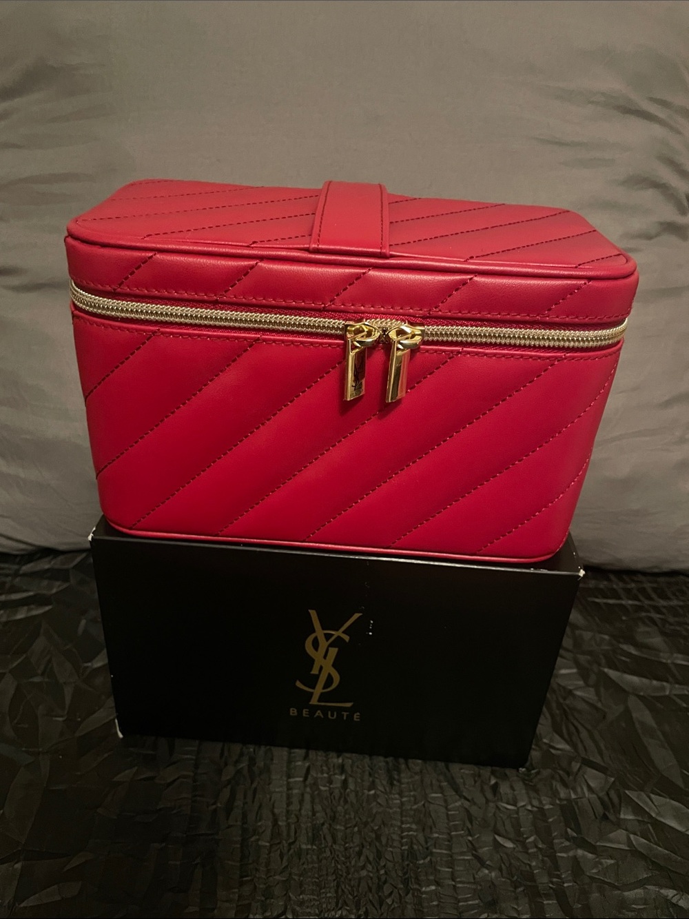Yves Saint Laurent Quilted Pink Cosmetic Case with Gold Hardware